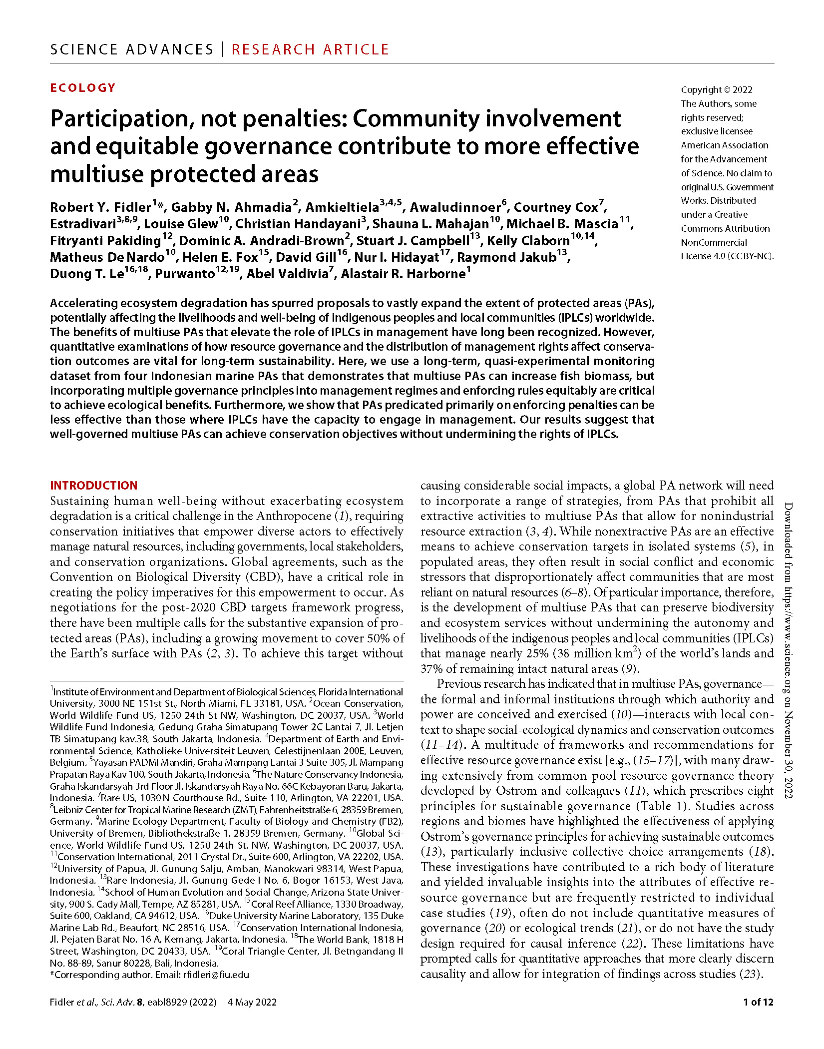 Sustaining human well-being without exacerbating ecosystem degradation is a critical challenge in the Anthropocene, requiring conservation initiatives that empower diverse actors to effectively manage natural resources, including governments, local stakeholders,
and conservation organizations.