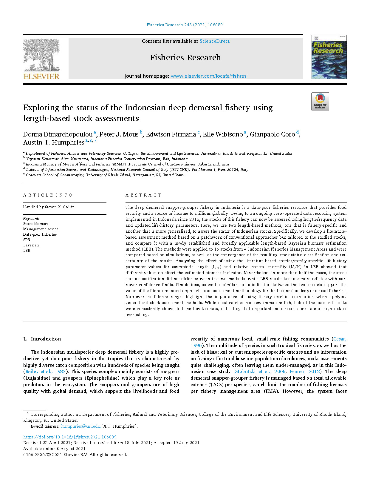 Fisheries Research, 243 (2021) 106089. doi:10.1016/j.fishres.2021.106089