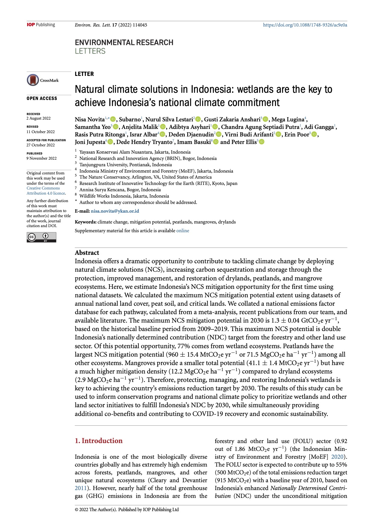 Environmental Research Letters, 17 (2022) 114045 doi: 10.1088/1748-9326/ac9e0a