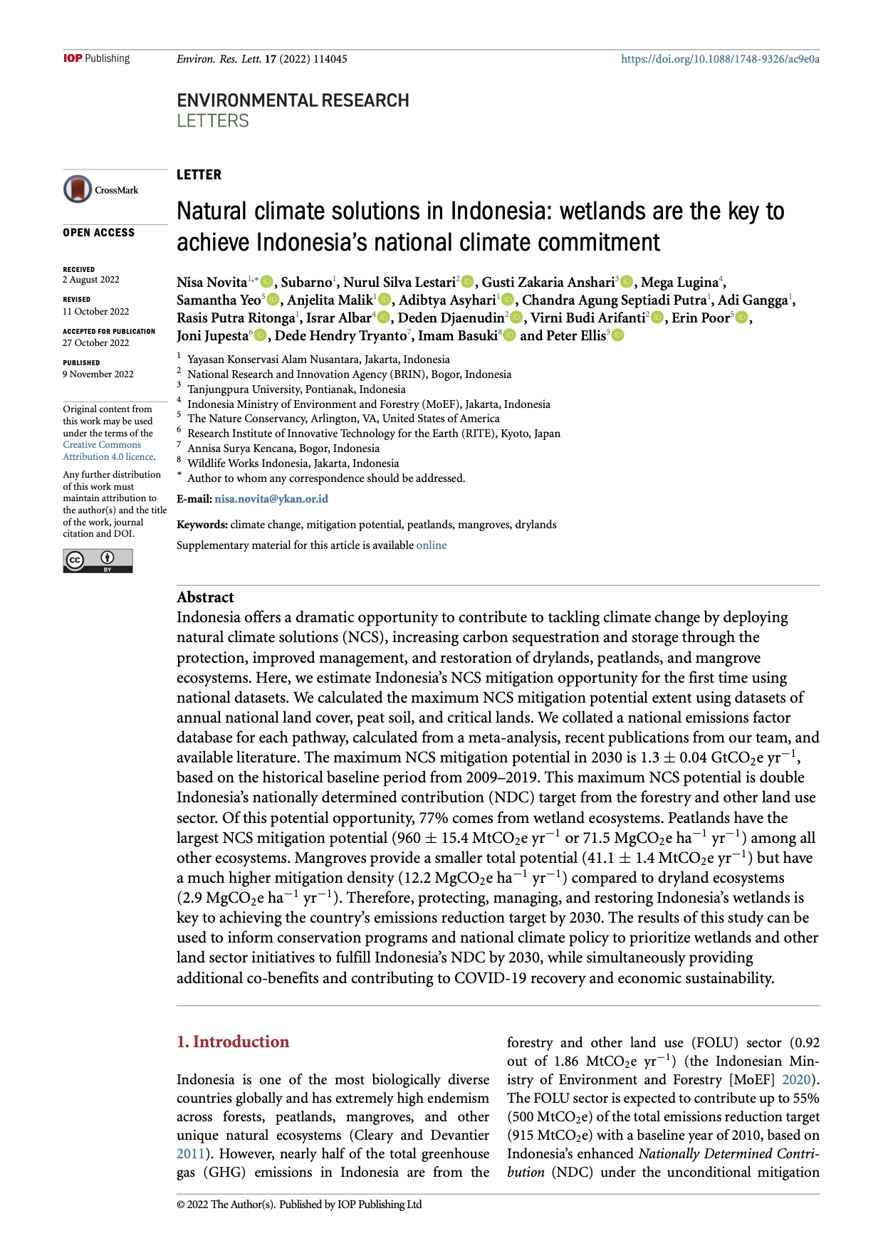 Environmental Research Letters, 17 (2022) 114045 doi: 10.1088/1748-9326/ac9e0a